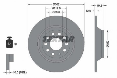 Диск гальмівний AUDI A6 "R D=302mm "04-18 TEXTAR ="92132503" (фото 1)