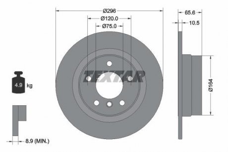 Диск тормозной BMW 1(E81)/3(E90) "R D=296mm "04-13 TEXTAR ="92133103" (фото 1)