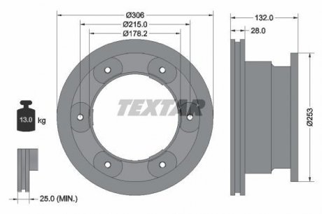 Диск тормозной IVECO Daily "R D=306mm \'\'06>> TEXTAR ="93177703" (фото 1)