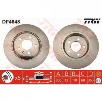 Диск гальмівний (1 шт.) AUDI A4/A5/A7/Q5 R "07>> TRW DF4848 (фото 1)