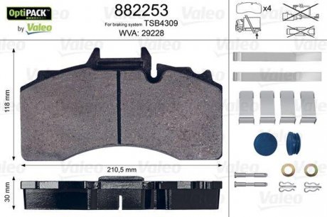 Колодки тормозные, WVA29228 Valeo 882253