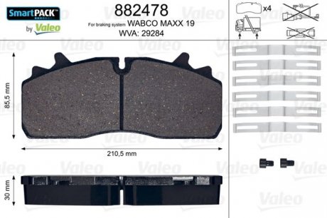 Колодки гальмівні WVA 29284; 210,85,5x30 Valeo 882478 (фото 1)