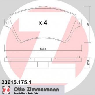 Комплект гальмівних колодок ZIMMERMANN 23615.175.1 (фото 1)