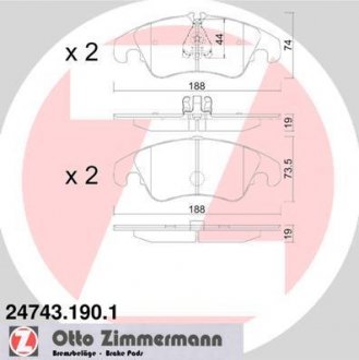 Колодки гальмівні дискові, к-кт ZIMMERMANN 247431901 (фото 1)