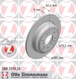 Тормозной диск зад accord c 2008г (305x9) ZIMMERMANN 280317920 (фото 1)