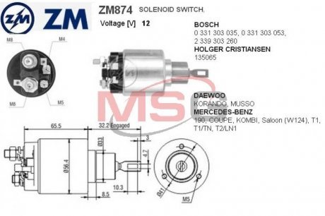 Втягивающее реле ZM ZM874 (фото 1)